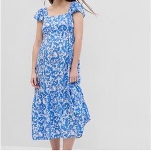 NEW Gap Maternity Flutter Sleeve Blue Floral Midi Dress SZ XXL